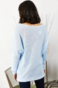 Olalook Women's Baby Blue Thessaloniki Loose Knitwear Sweater - Image 5
