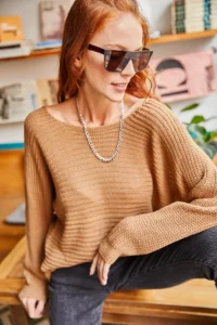 Olalook Women's Brown Selanik Loose Knitwear Sweater - Image 3