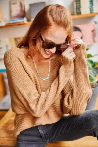 Olalook Women's Brown Selanik Loose Knitwear Sweater - Image 4