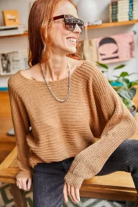 Olalook Women's Brown Selanik Loose Knitwear Sweater - Image 5