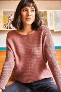 Olalook Women's Dusty Rose Selanik Loose Knitwear Sweater - Image 2
