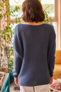 Olalook Women's Indigo Selanik Loose Knitwear Sweater - Image 4