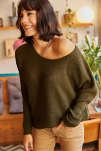 Olalook Women Khaki Thessaloniki Casual Knitwear Sweater