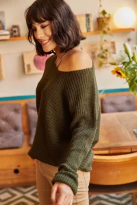 Olalook Women Khaki Thessaloniki Casual Knitwear Sweater - Image 3