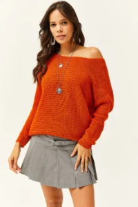 Olalook Women's Orange Thessaloniki Loose Knitwear Sweater - Image 2