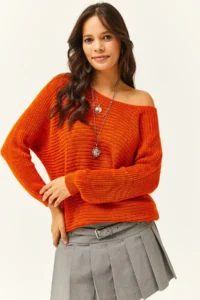 Olalook Women's Orange Thessaloniki Loose Knitwear Sweater - Image 4