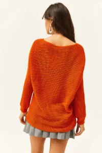 Olalook Women's Orange Thessaloniki Loose Knitwear Sweater - Image 5
