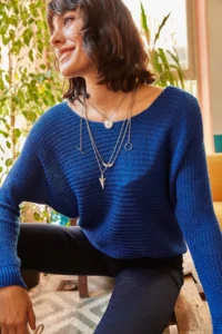 Olalook Women's Saks Blue Thessaloniki Loose Knitwear Sweater - Image 2