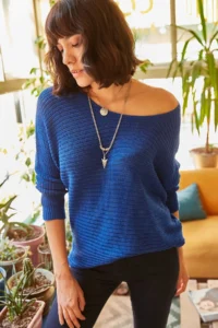 Olalook Women's Saks Blue Thessaloniki Loose Knitwear Sweater - Image 5
