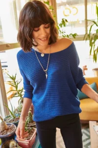 Olalook Women's Saks Blue Thessaloniki Loose Knitwear Sweater - Image 6