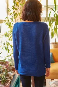 Olalook Women's Saks Blue Thessaloniki Loose Knitwear Sweater - Image 7