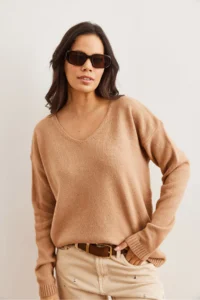 Olalook Women's Biscuit V-Neck Soft Textured Knitwear Sweater - Image 2