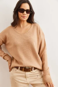 Olalook Women's Biscuit V-Neck Soft Textured Knitwear Sweater - Image 3