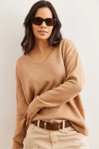Olalook Women's Biscuit V-Neck Soft Textured Knitwear Sweater - Image 5