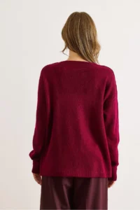 Olalook Women's Burgundy V-Neck Soft Textured Knitwear Sweater - Image 3