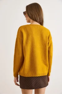Olalook Women's Mustard V-Neck Soft Textured Knitwear Sweater - Image 3