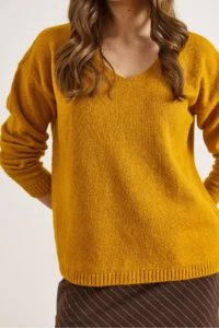 Olalook Women's Mustard V-Neck Soft Textured Knitwear Sweater - Image 4