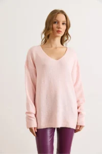 Olalook Women's Powder V-Neck Soft Textured Knitwear Sweater - Image 4