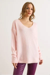 Olalook Women's Powder V-Neck Soft Textured Knitwear Sweater - Image 5