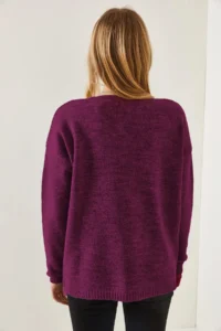 Olalook Women's Purple V-Neck Soft Textured Knitwear Sweater - Image 2