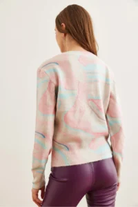 Olalook Women's Cream Pink Crew Neck Patterned Soft Textured Premium Knitwear Sweater - Image 6