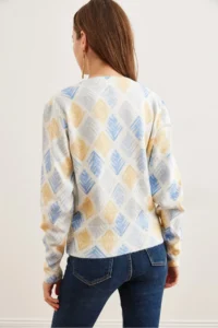 Olalook Women's Yellow Checkered Crew Neck Patterned Soft Textured Premium Knitwear Sweater - Image 6