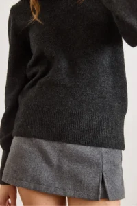 Olalook Women's Anthracite Crew Neck Soft Textured Basic Knitwear Sweater - Image 4