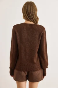 Olalook Women's Bitter Brown Crew Neck Soft Textured Basic Knitwear Sweater - Image 3