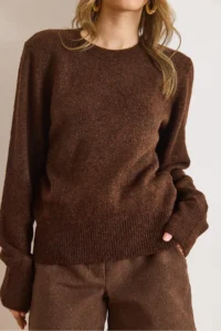 Olalook Women's Bitter Brown Crew Neck Soft Textured Basic Knitwear Sweater - Image 4