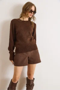 Olalook Women's Bitter Brown Crew Neck Soft Textured Basic Knitwear Sweater - Image 5