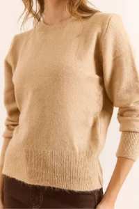 Olalook Women's Camel Crew Neck Soft Textured Basic Knitwear Sweater - Image 4