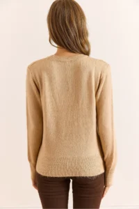 Olalook Women's Camel Crew Neck Soft Textured Basic Knitwear Sweater - Image 5