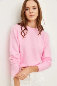 Olalook Women's Candy Pink Crew Neck Soft Textured Basic Knitwear Sweater - Image 3
