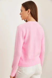 Olalook Women's Candy Pink Crew Neck Soft Textured Basic Knitwear Sweater - Image 5