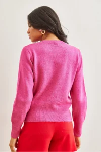 Olalook Women's Fuchsia Crew Neck Soft Textured Basic Knitwear Sweater - Image 6
