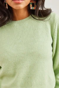 Olalook Women's Mint Green Crew Neck Soft Textured Basic Knitwear Sweater - Image 4