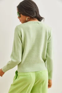 Olalook Women's Mint Green Crew Neck Soft Textured Basic Knitwear Sweater - Image 6