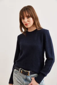 Olalook Women's Navy Blue Crew Neck Soft Textured Basic Knitwear Sweater - Image 2