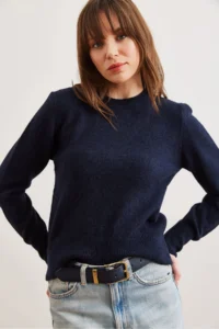 Olalook Women's Navy Blue Crew Neck Soft Textured Basic Knitwear Sweater - Image 5