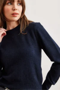 Olalook Women's Navy Blue Crew Neck Soft Textured Basic Knitwear Sweater - Image 6