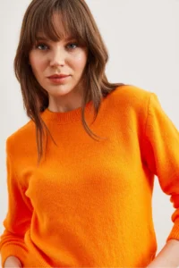 Olalook Women's Orange Crew Neck Soft Textured Basic Knitwear Sweater - Image 4