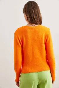 Olalook Women's Orange Crew Neck Soft Textured Basic Knitwear Sweater - Image 6