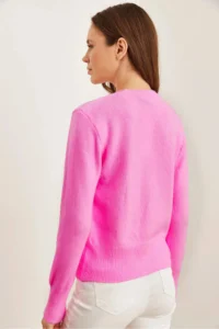 Olalook Women's Pink Crew Neck Soft Textured Basic Knitwear Sweater - Image 4