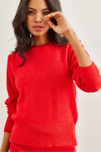 Olalook Women's Red Crew Neck Soft Textured Basic Knitwear Sweater - Image 2