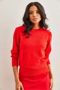 Olalook Women's Red Crew Neck Soft Textured Basic Knitwear Sweater - Image 4