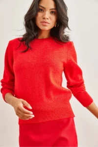Olalook Women's Red Crew Neck Soft Textured Basic Knitwear Sweater - Image 5