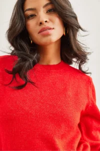 Olalook Women's Red Crew Neck Soft Textured Basic Knitwear Sweater - Image 6