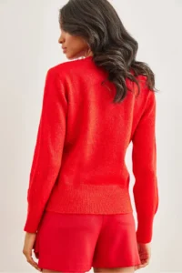 Olalook Women's Red Crew Neck Soft Textured Basic Knitwear Sweater - Image 7