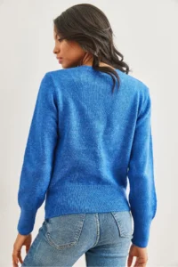 Olalook Women's Saks Blue Crew Neck Soft Textured Basic Knitwear Sweater - Image 7