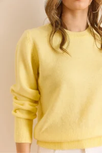 Olalook Women's Yellow Crew Neck Soft Textured Basic Knitwear Sweater - Image 3